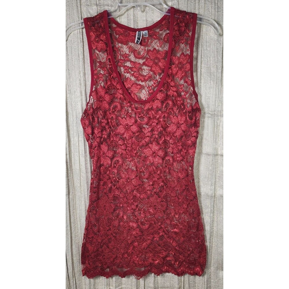 BKE Buckle Red Lace Floral Longline Tank Top XL Vampire Goth Y2K